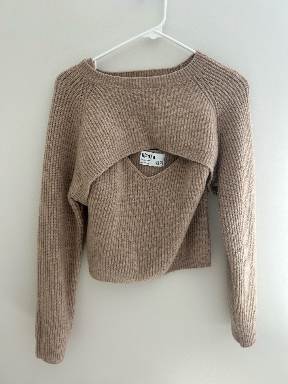 Primark Taupe Layered V-Neck Ribbed Sweater